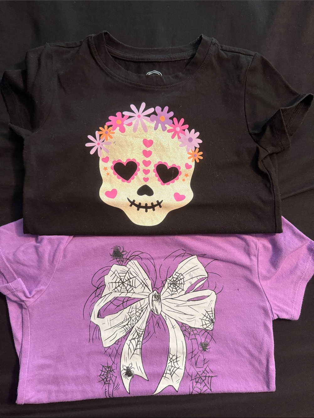 Girls Skull Flower Graphic Tee & Shorts Set - Black & Lilac